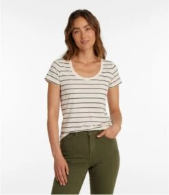 L.L.Bean Soft Stretch Supima Tee Scoopneck Short Sleeve Stripe Women's Regular