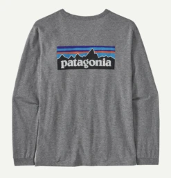 Patagonia W's L/S P-6 Logo Responsibili-Tee -Maine Sport Store W sL SP 6LogoResponsibili Tee GravelHeather
