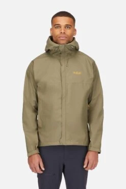 Rab Men's Downpour Light Jacket -Maine Sport Store downpour eco jacket lightkhaki qwg 82 lkh model front crop 1